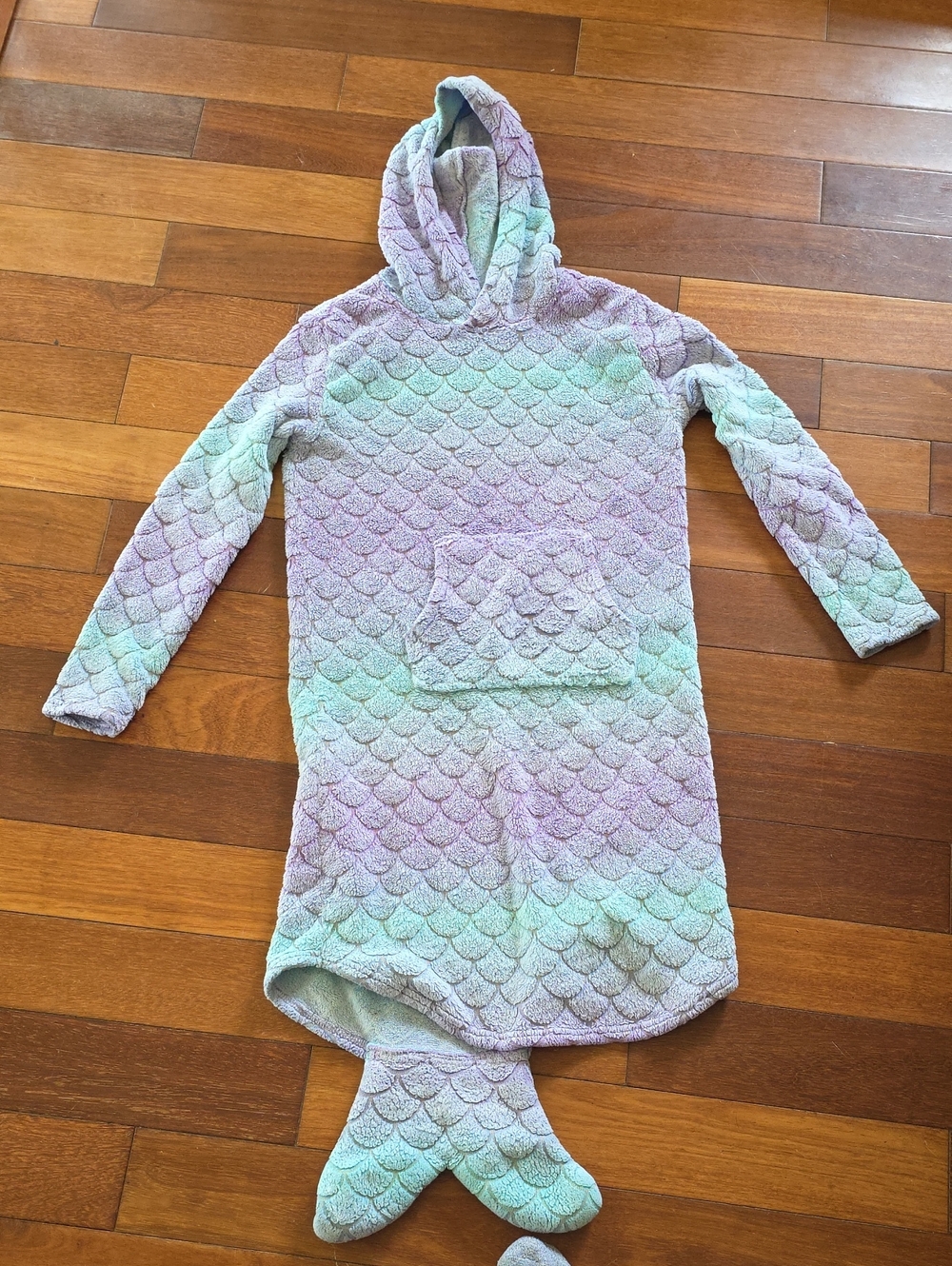 32 Degrees Kids Plush Mermaid Tail Hoodie Pajama in Lavender and Mint